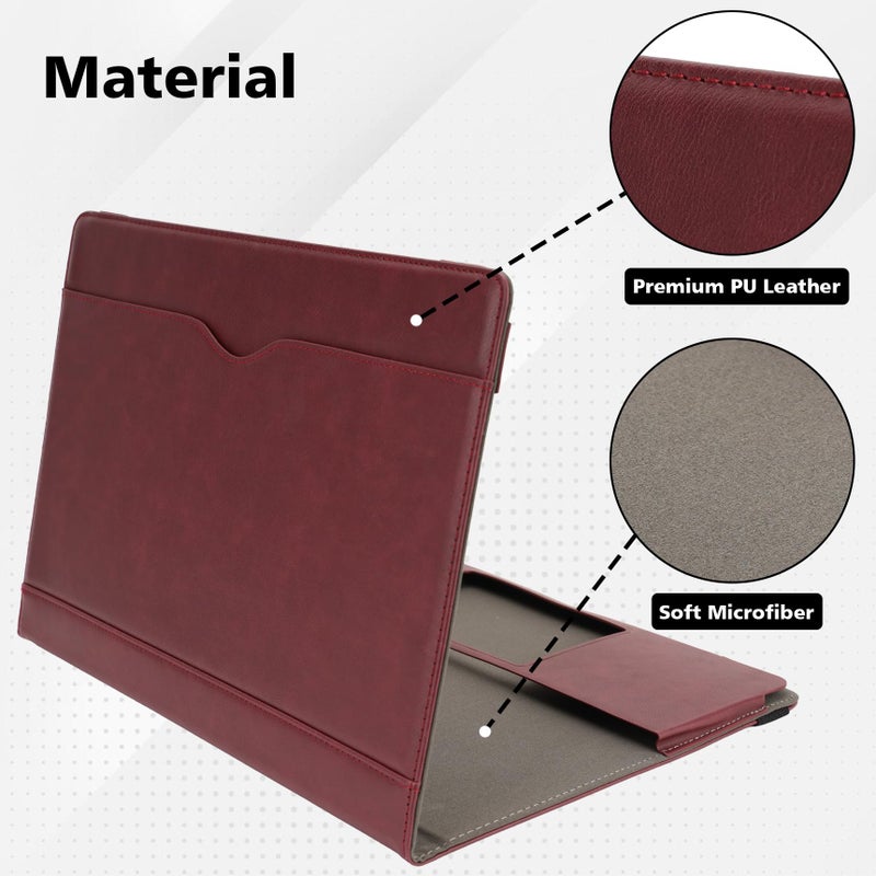 TT TYTX TYTX Compatible with MacBook Pro Leather Case 13 Inch 2016-2022 (A1989 A1706 A1708 A2159 A2289 A2251 A2338 M1 M2) Laptop Sleeve Protective Folio Book Cover (New MacBook Pro 13", Wine Red) - Image 3